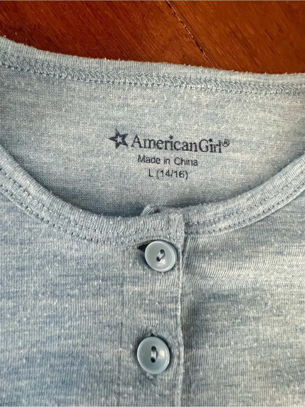 American Girl Nightgown Blue Long Sleeve sz L 14/16 Three Button Lace Detail